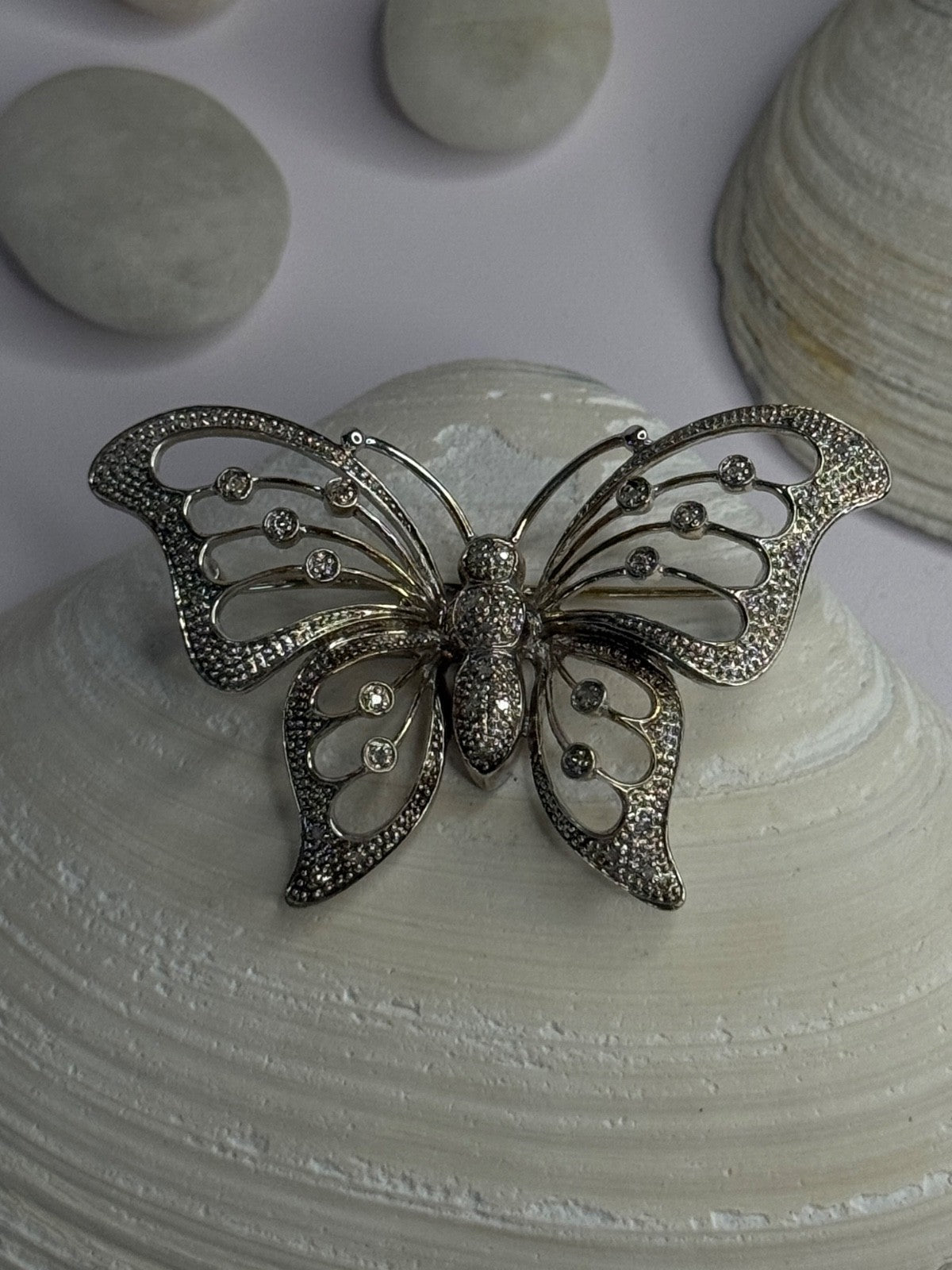 925 Sterling Silver Butterfly Beryl Brooch Length 1.30 Inch