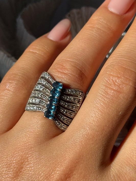 925 Sterling Silver Topaz & Beryl Ring Size 7
