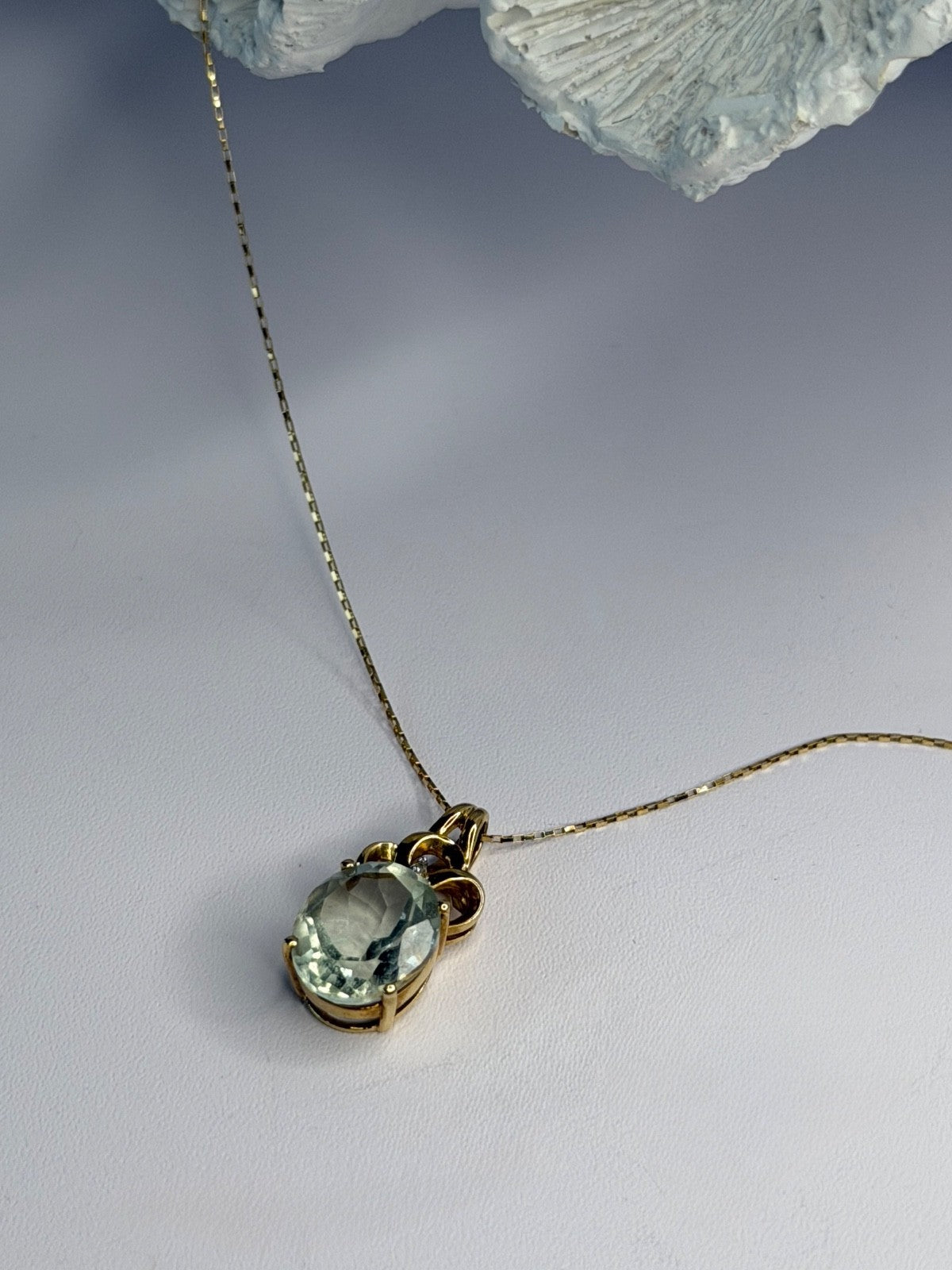 10K Yellow Gold Prasiolite & Diamond Necklace Length 18 Inch