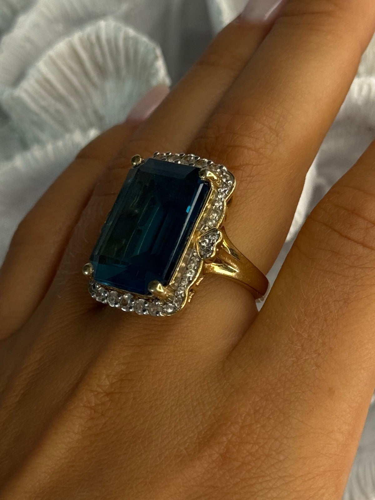 925 Sterling Silver Gold Plated Sapphire & Beryl Ring Size 9