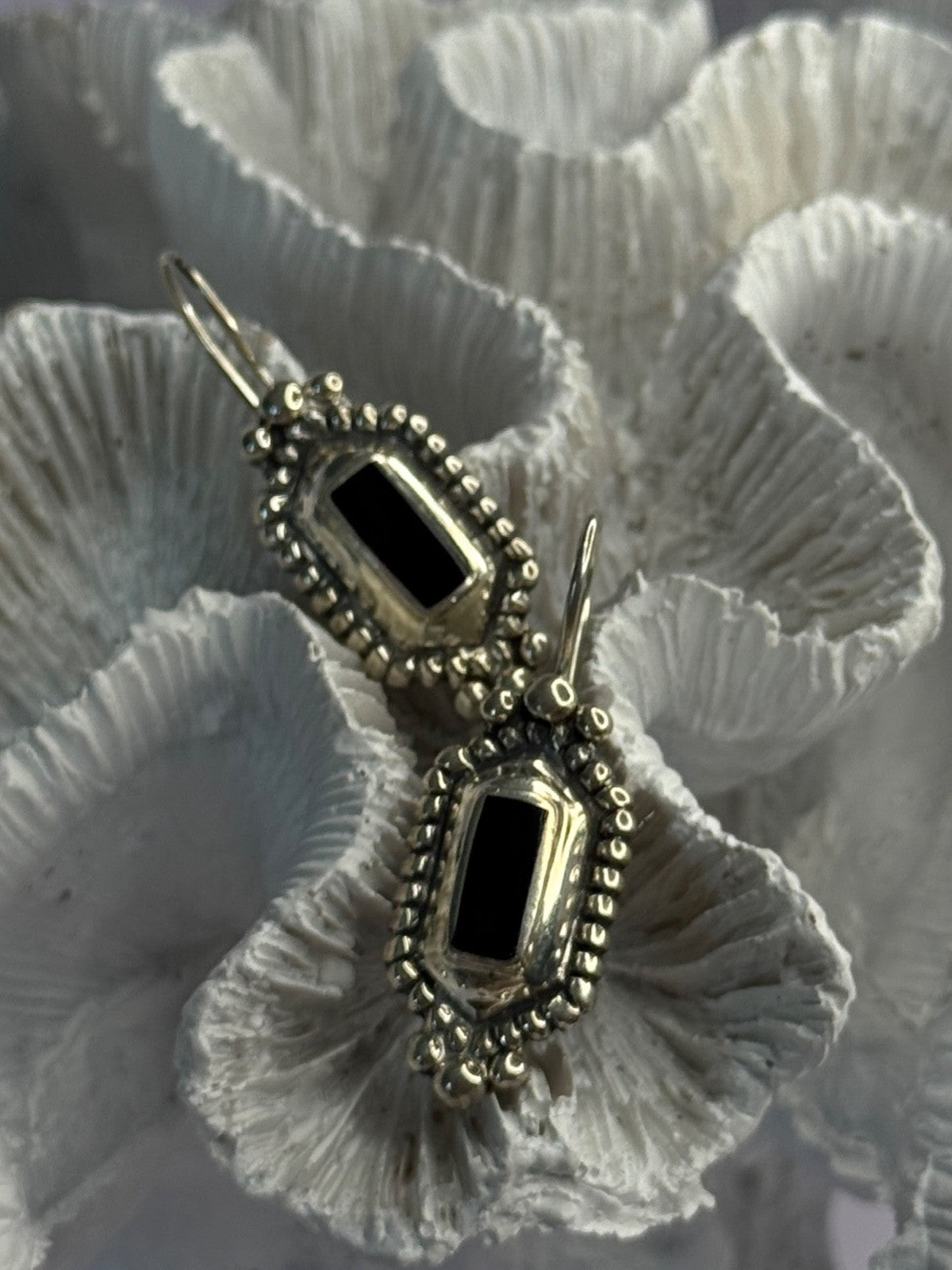 Vintage 925 Sterling Silver Onyx Earrings Length 1.50 Inch