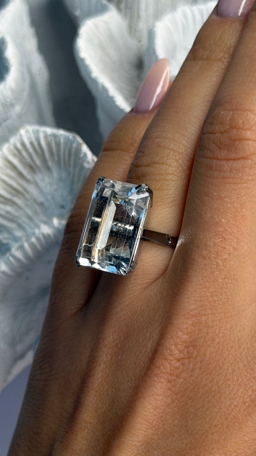 925 Sterling Silver White Tourmaline Ring  (Adjustable)