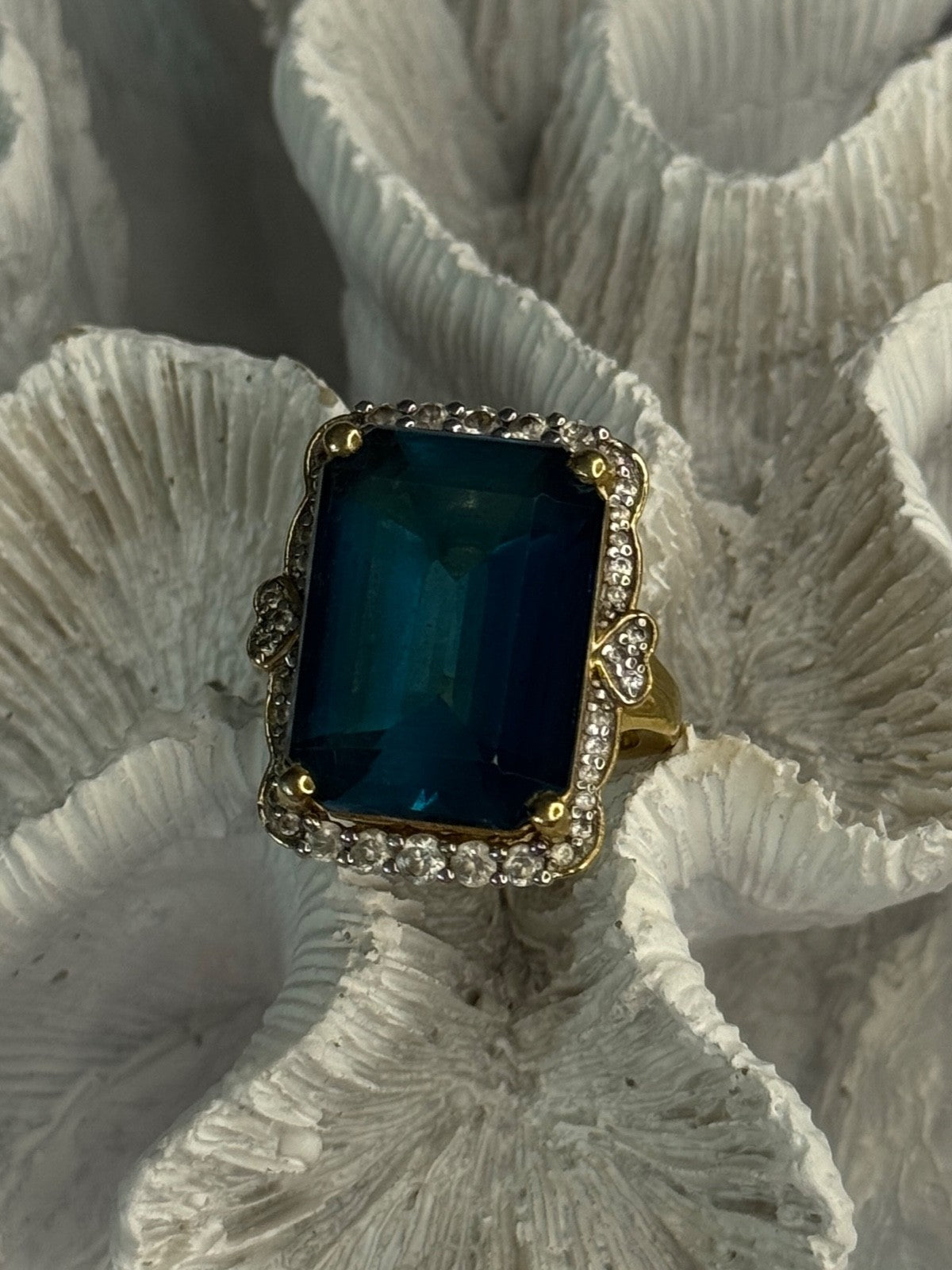 925 Sterling Silver Gold Plated Sapphire & Beryl Ring Size 9