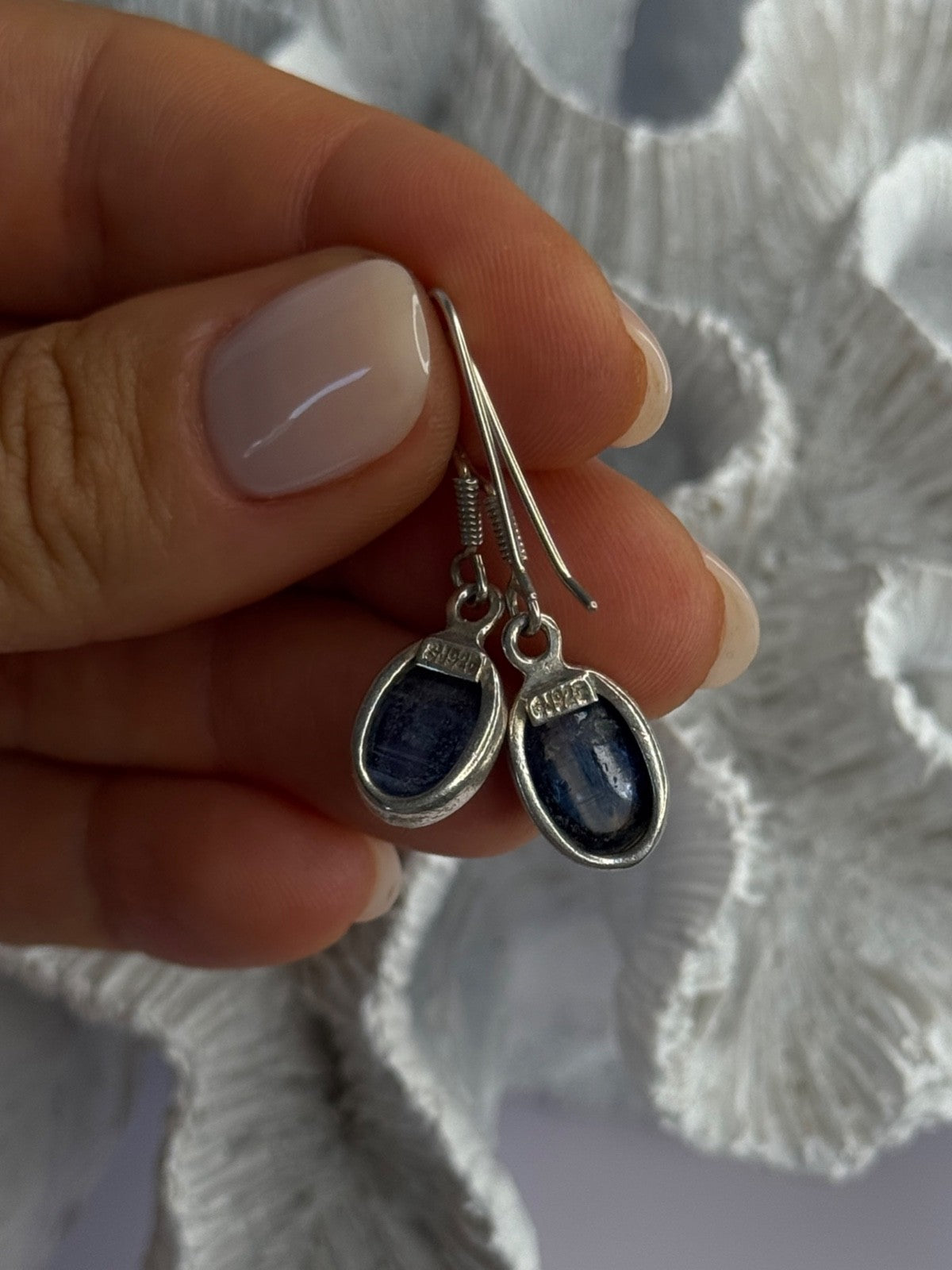 925 Sterling Silver Blue Moonstone Earrings Length 1.30 Inch
