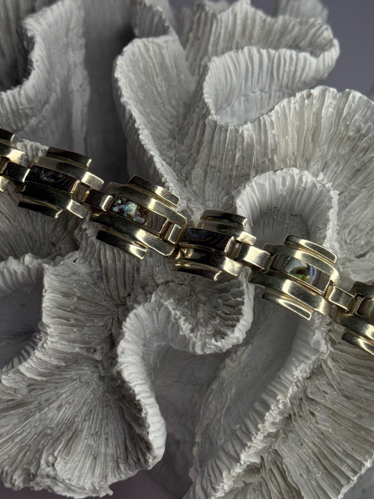 Vintage 925 Sterling Silver Abalone Bracelet Length 7