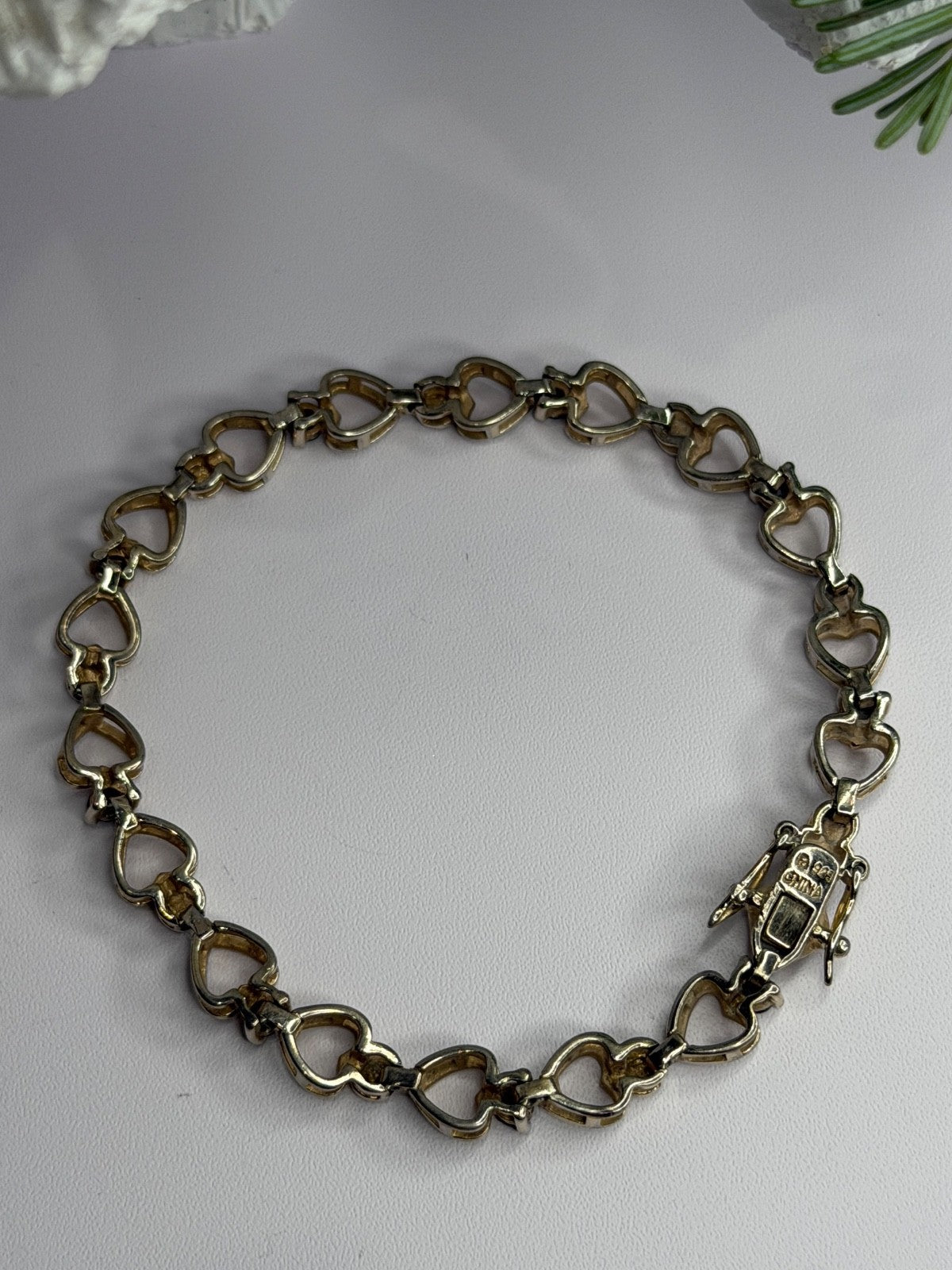 925 Sterling Silver Sapphire Heart Bracelet Size 7.5
