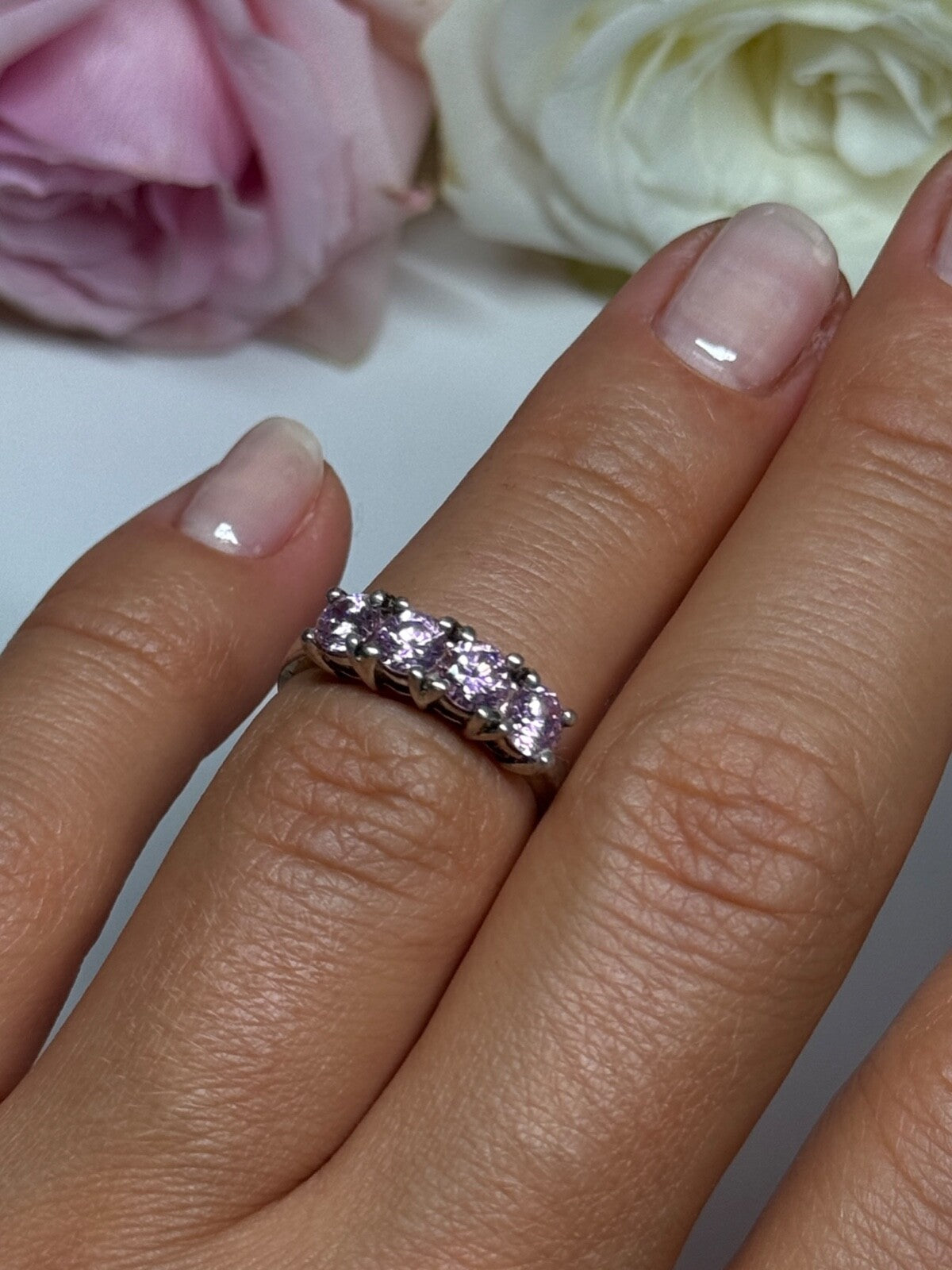 925 Sterling Silver Pink CZ Ring Size 5