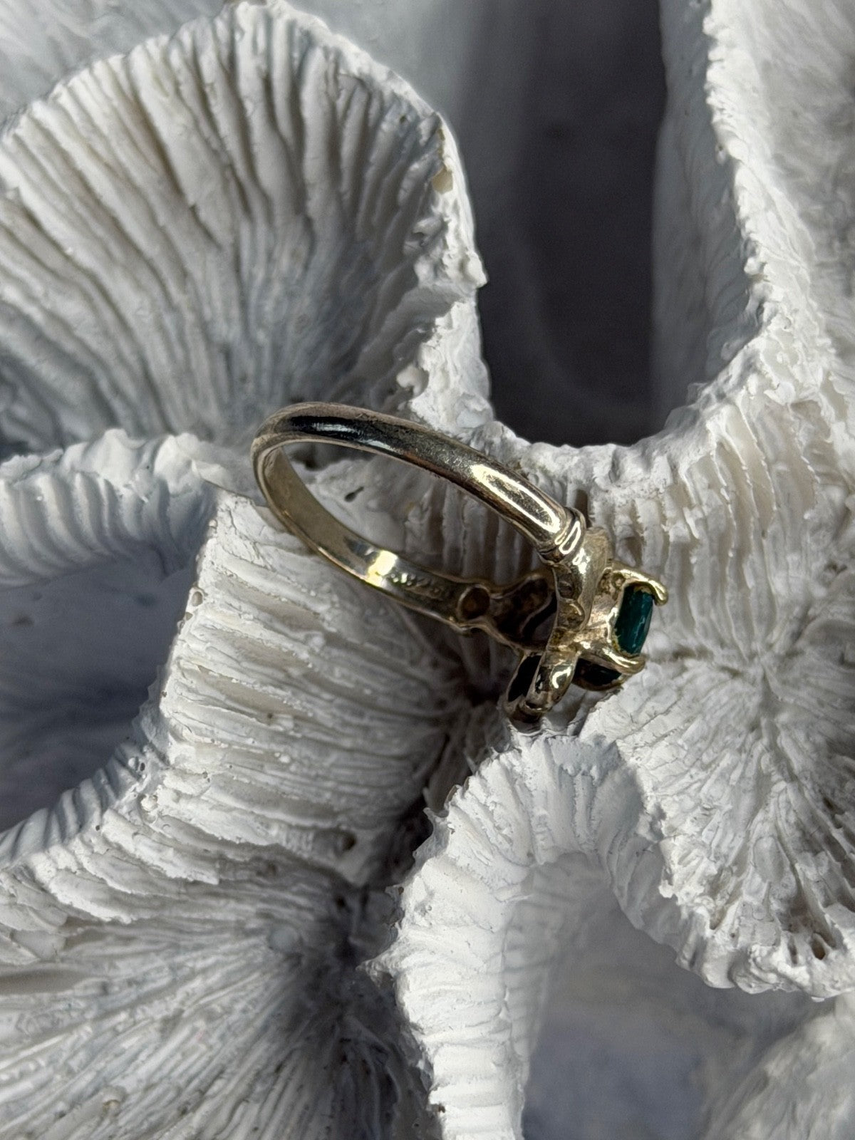 925 Sterling Silver Emerald Heart Ring Size 7