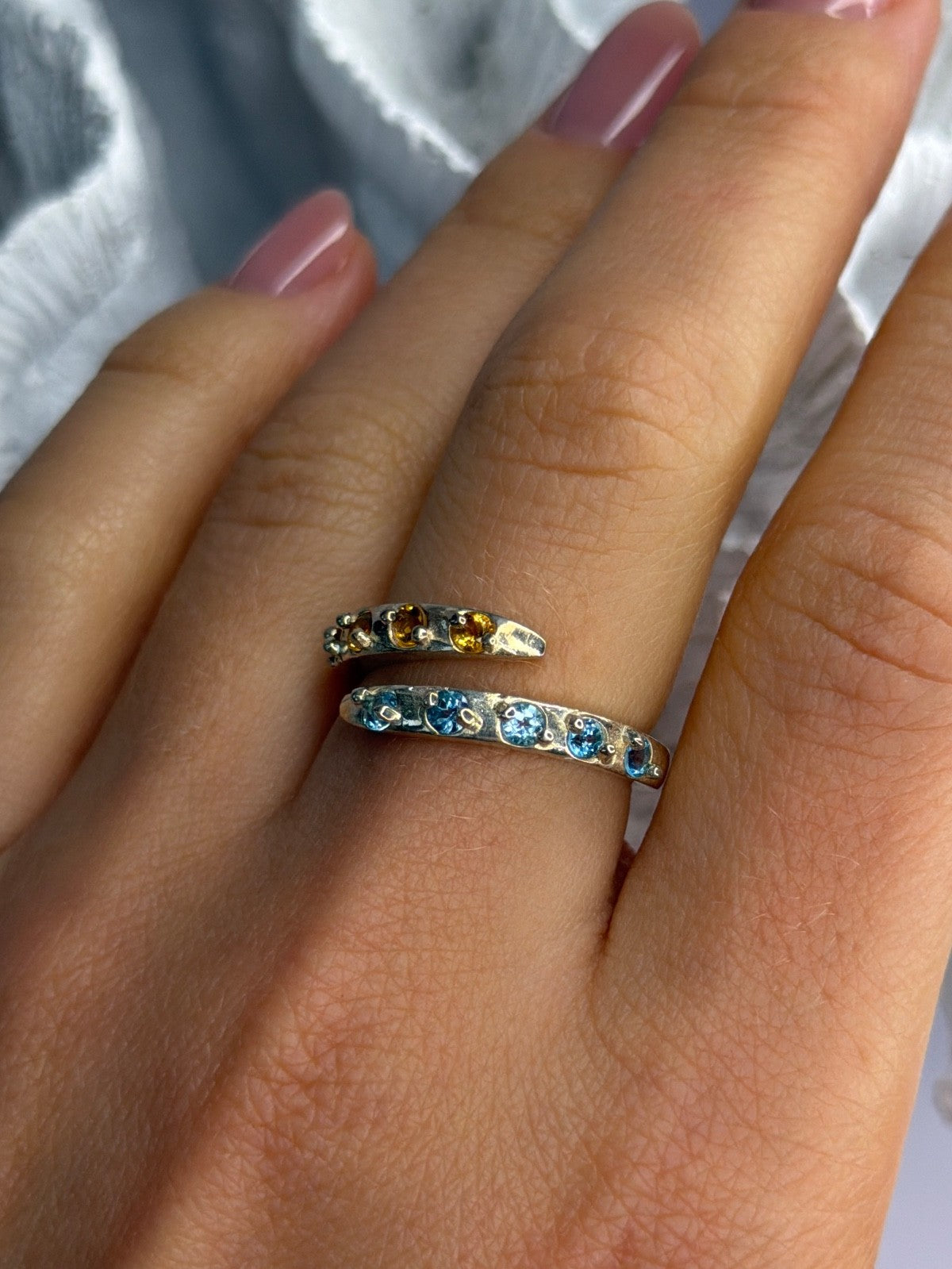 925 Sterling Silver Citrine & Topaz Ring Size 8