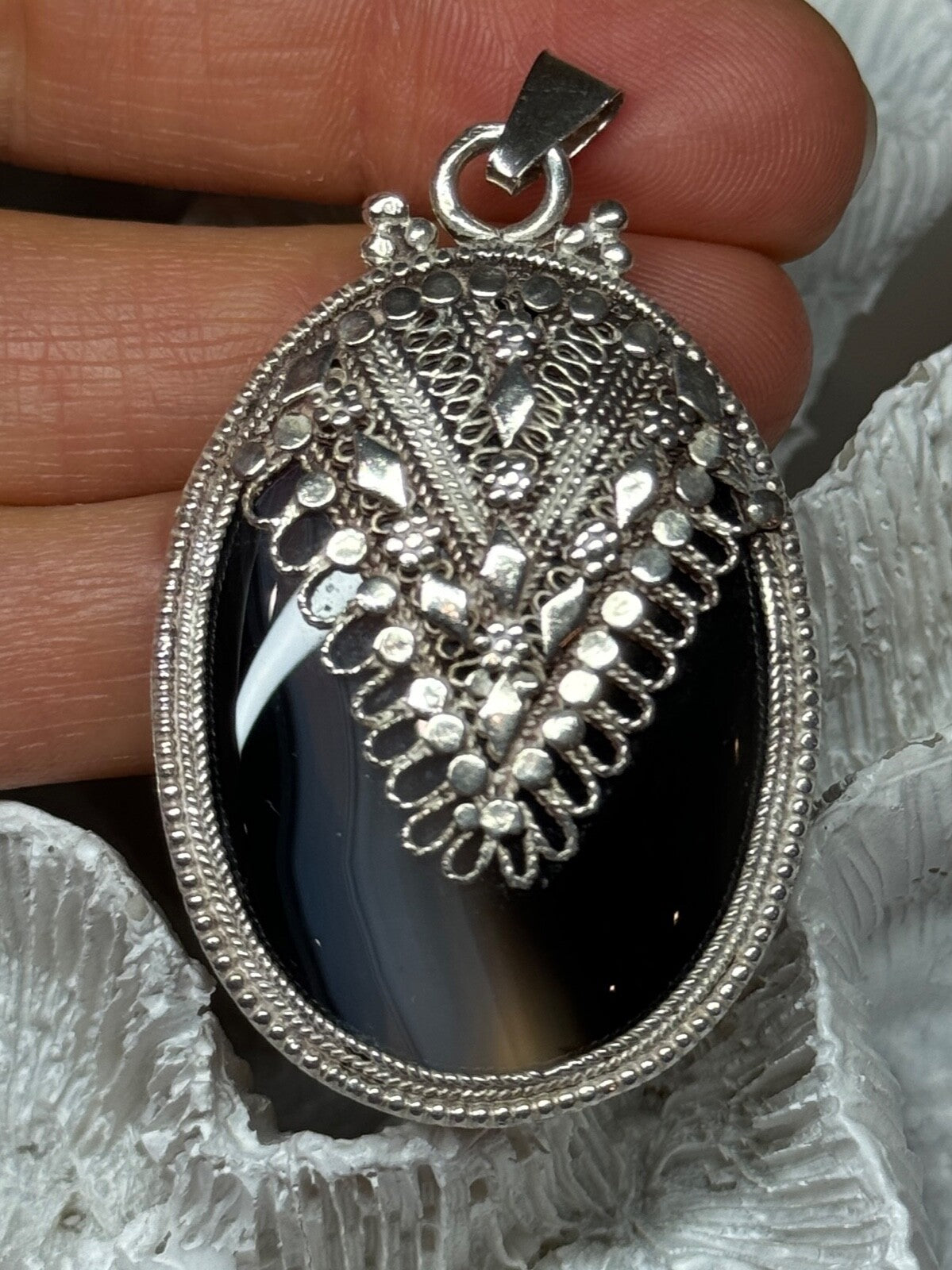 Vintage 925 Sterling Silver Agate Pendant Length 2.3 Inch