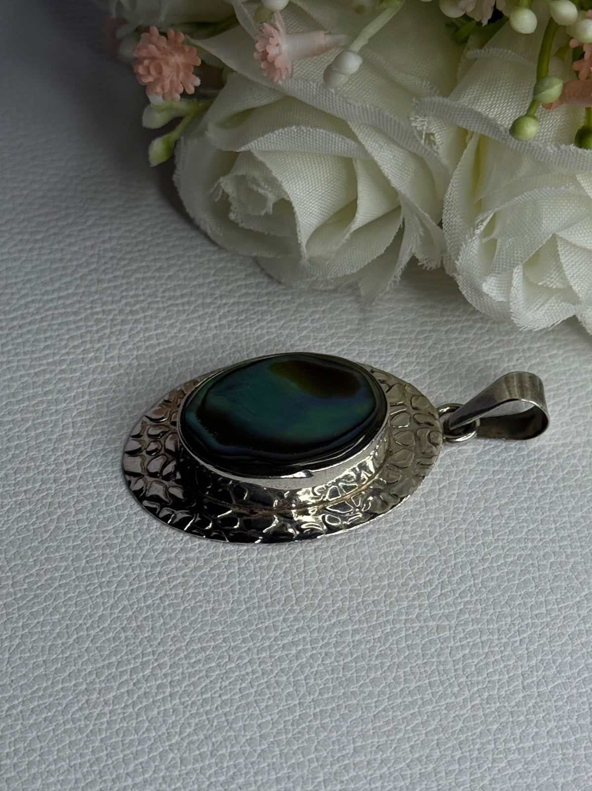 Vintage 925 Sterling Silver Abalone Pendant Length 2.10 Inch