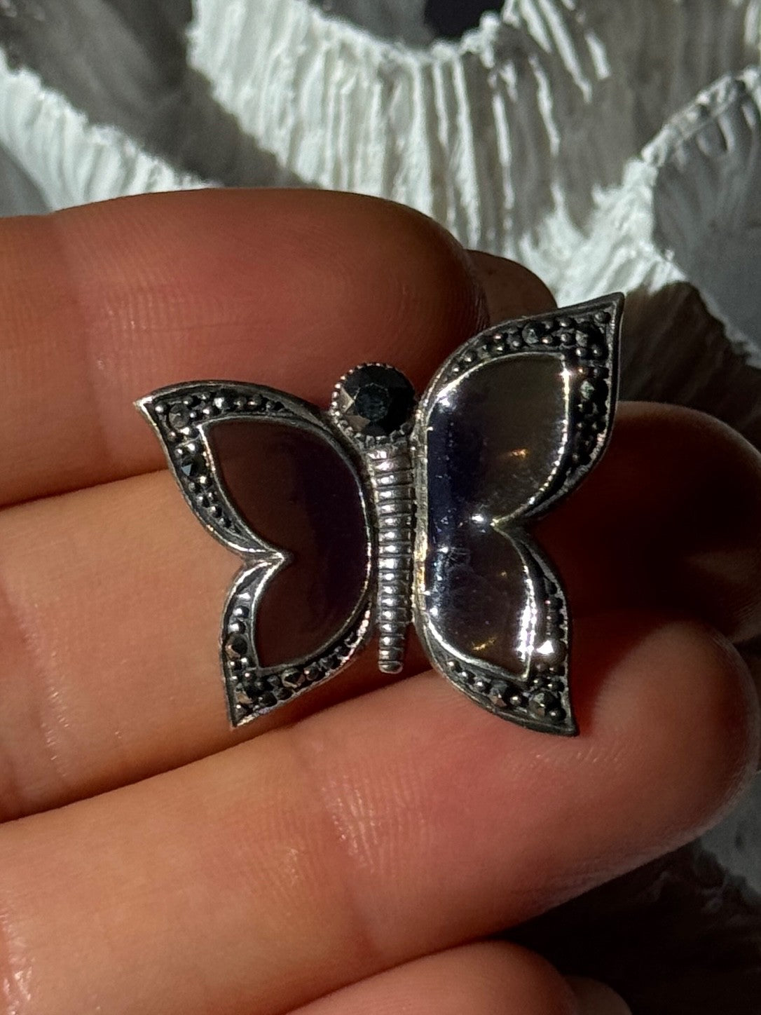 925 Sterling Silver Enamel Marcasite Butterfly Pendant