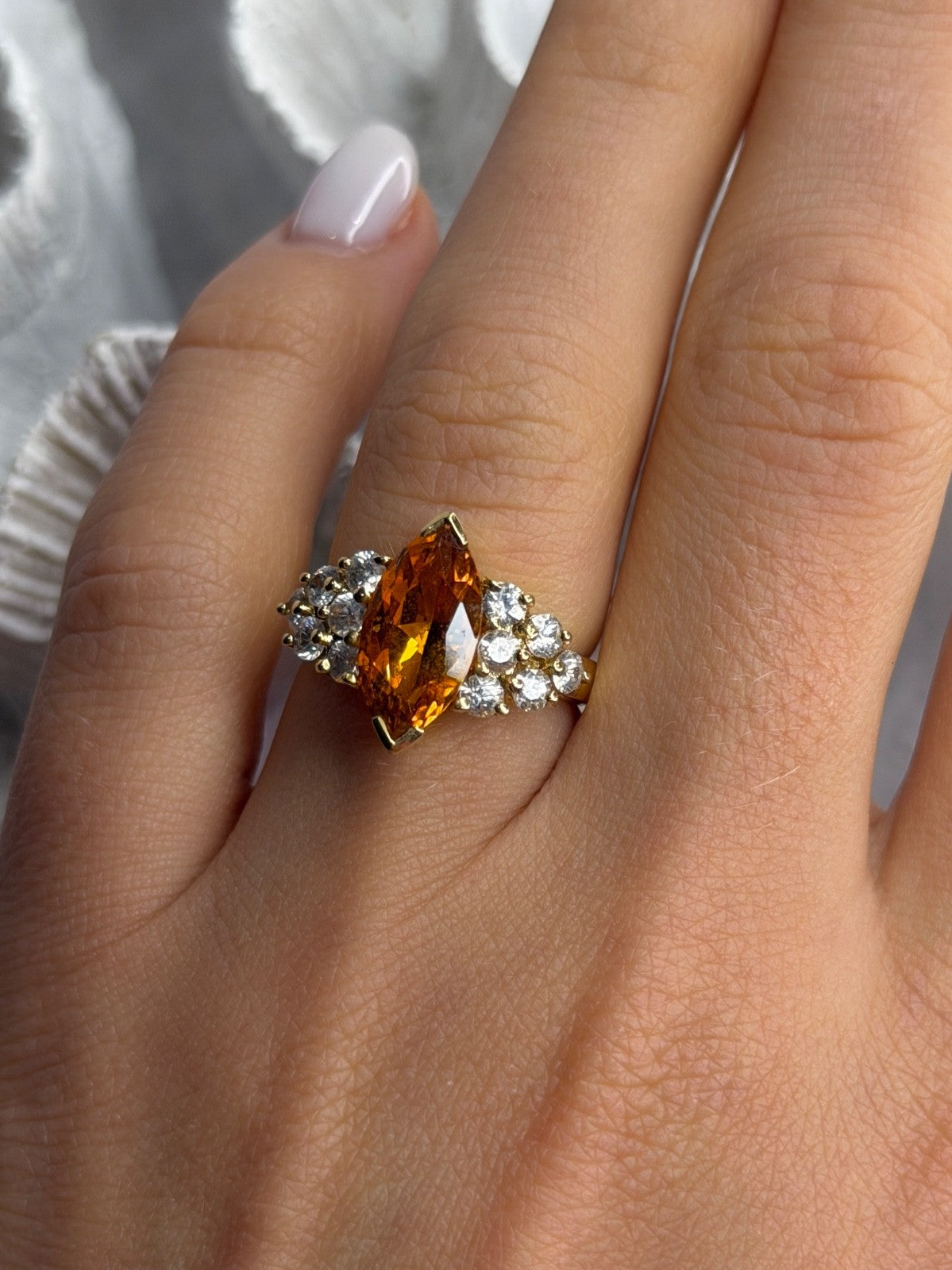 925 Sterling Silver Gold Plated Cz Ring Size 6.5