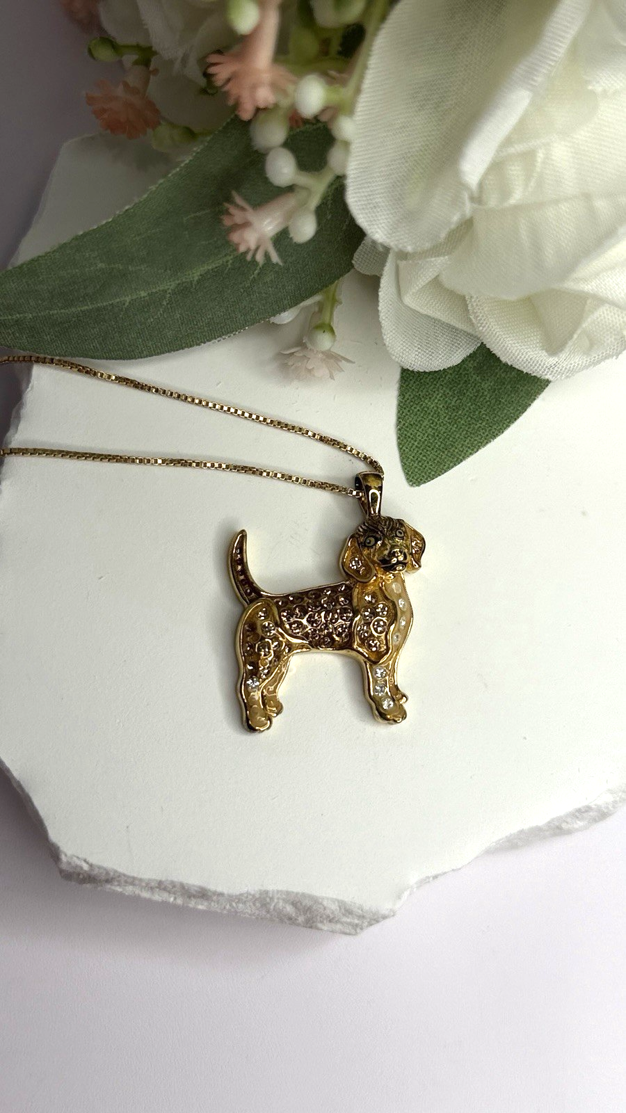 925 Sterling Silver Gold Plated Cz Cockapoo Poodle Dog Necklace