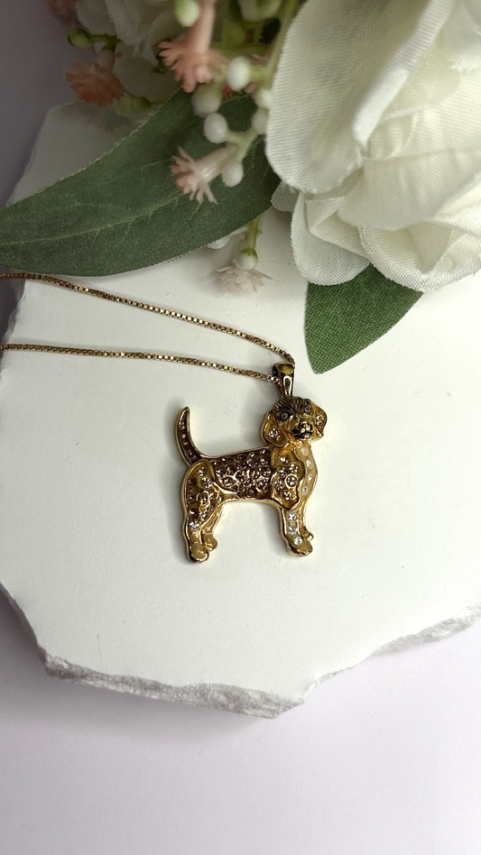 925 Sterling Silver Gold Plated Cz Cockapoo Poodle Dog Necklace