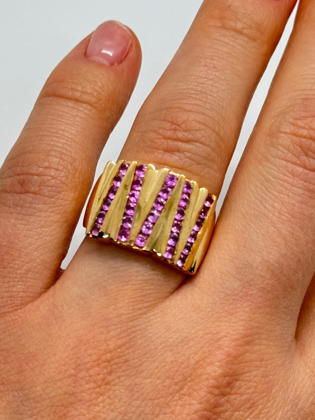 925 Sterling Silver Gold Plated Pink Topaz Ring Size 6.5