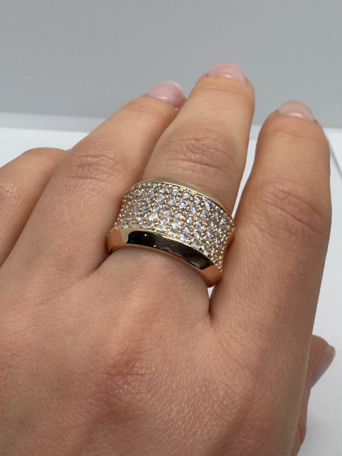 925 Sterling Silver Gold Plated & CZ Ring Size 7