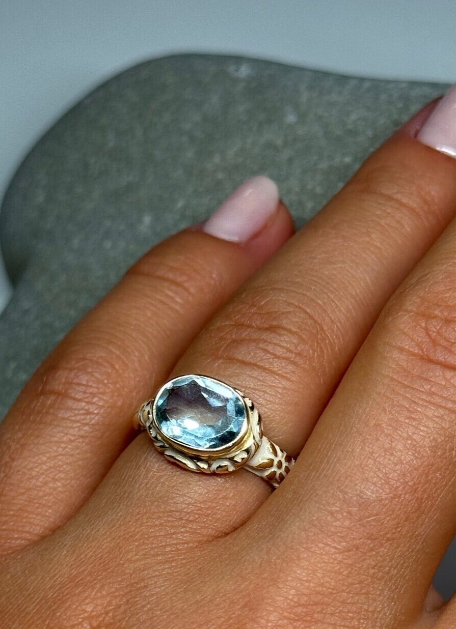 925 Sterling Silver Gold Plated Topaz Ring Size 6