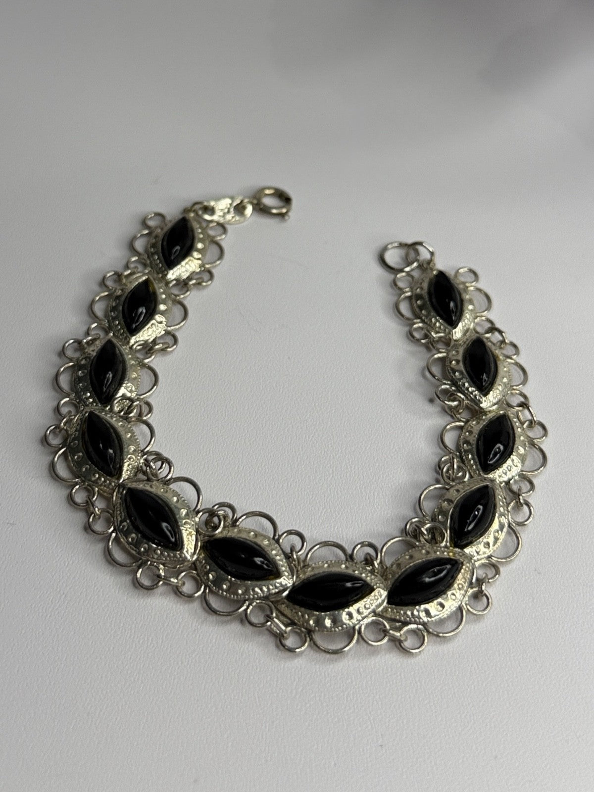 925 Sterling Silver Onyx Bracelet Length 7