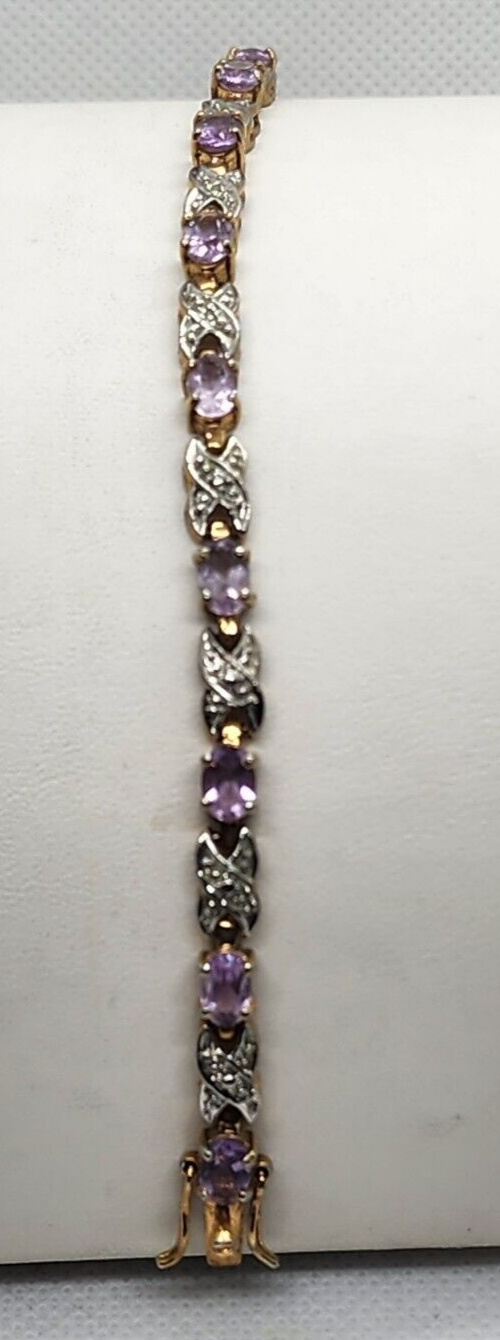 925 Sterling Silver Vermeil Morganite AND Diamonds Bracelet Size 7.25 IN
