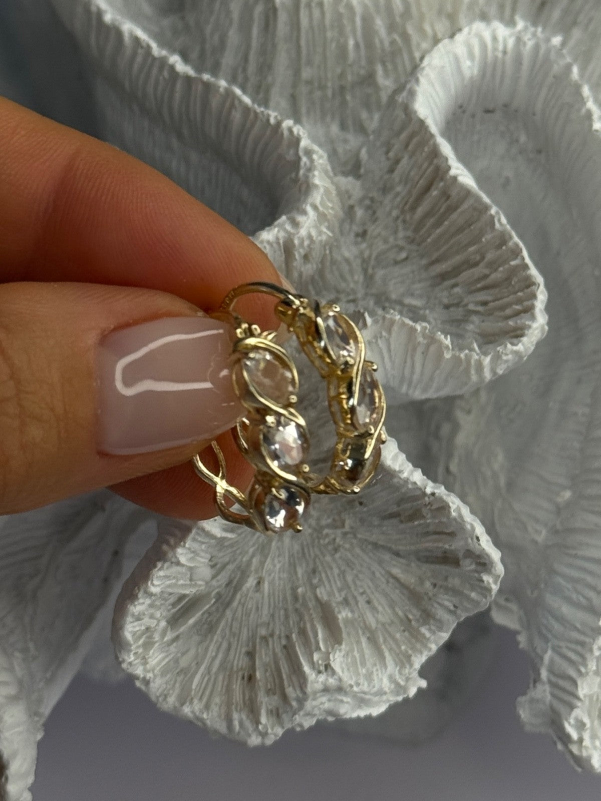 925 Sterling Silver Gold Plated White Topaz Earrings Length 0.90 Inch