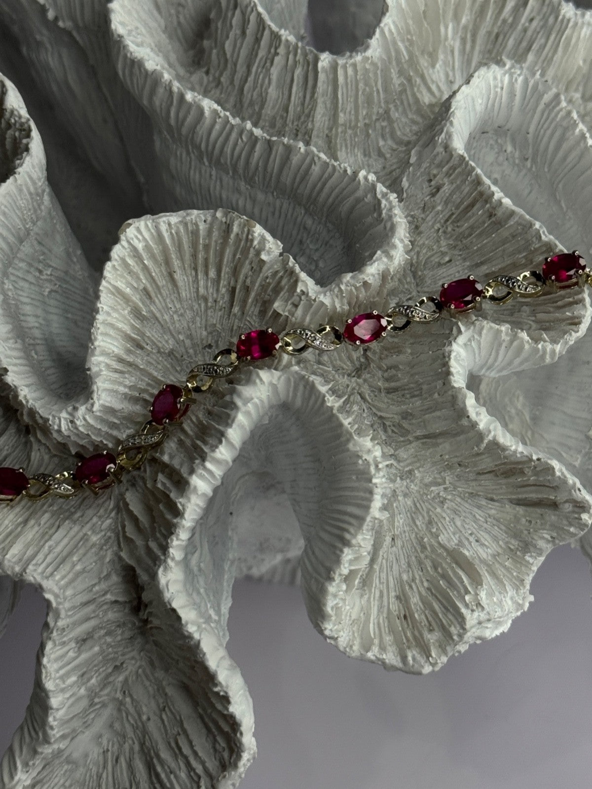 Lovely 925 Sterling Silver Ruby Bracelet Length 7