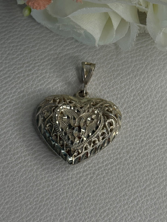 925 Sterling Silver Heart Pendant Length 1.40 Inch