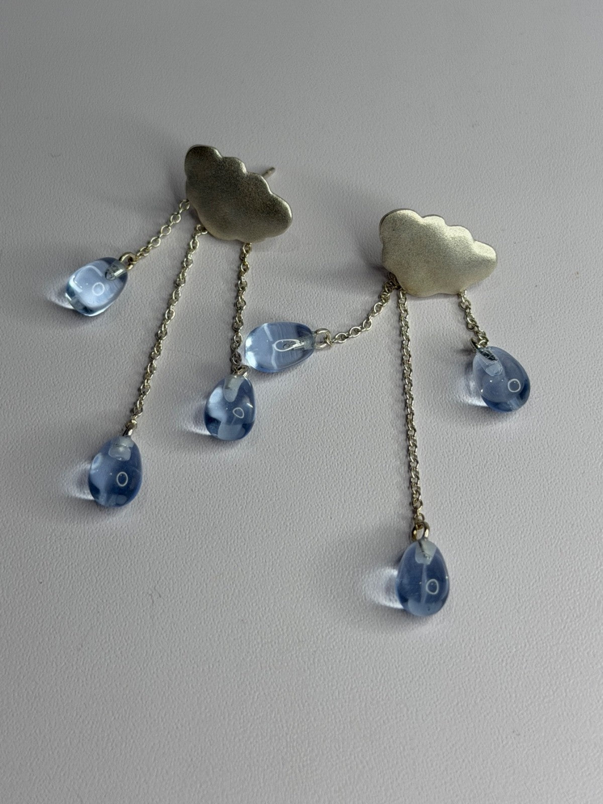 Cloud Tassel Raindrops 925 Sterling Silver Blue Crystal Earrings