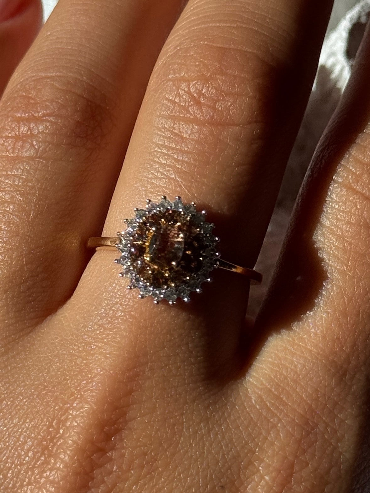 D'Joy 925 Sterling Silver Gold Plated Brown & White Spinel Ring Size 9