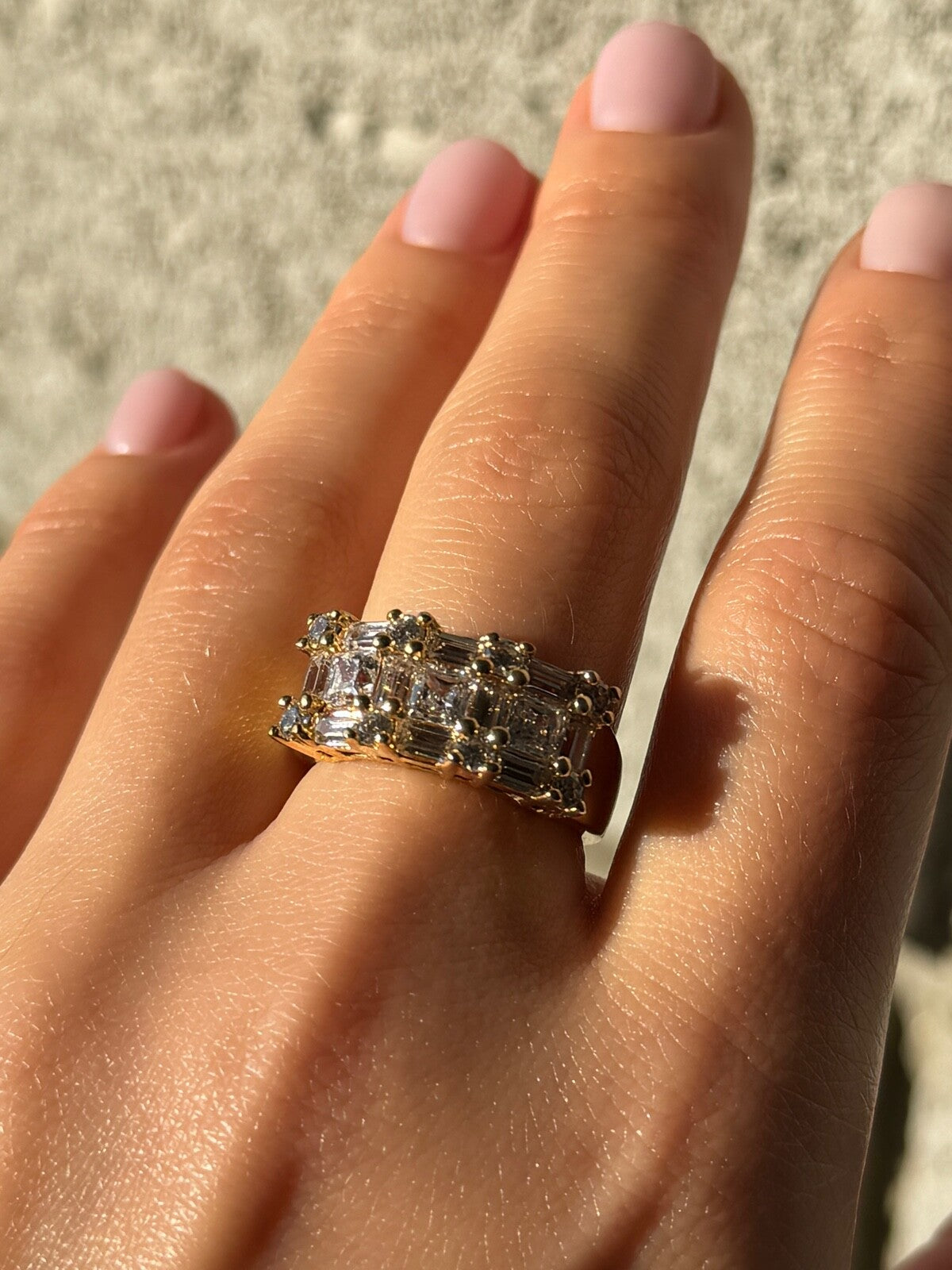 925 Sterling Silver Gold Plated CZ Ring Size 7