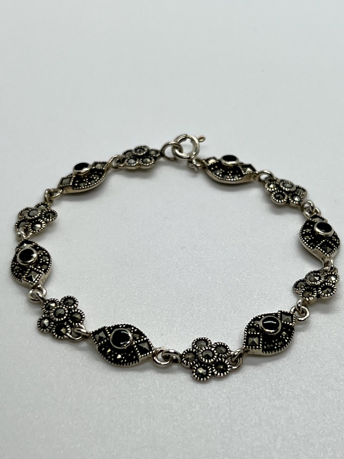 925 Sterling Silver Agate & Marcasite Bracelet
