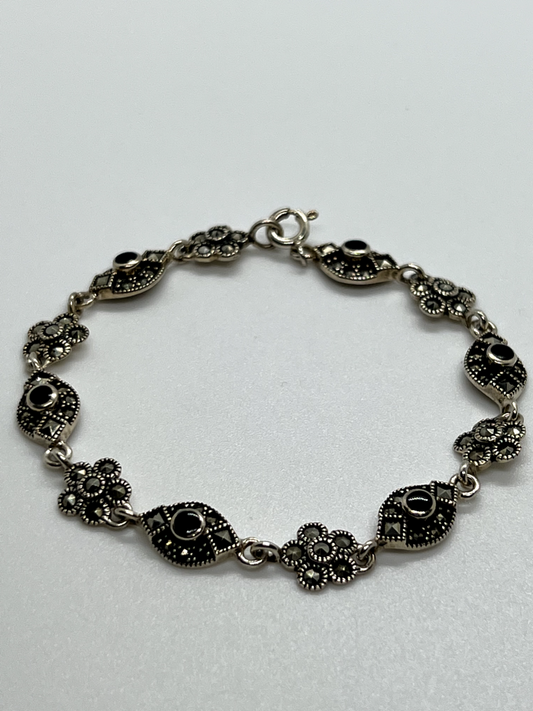 925 Sterling Silver Agate & Marcasite Bracelet