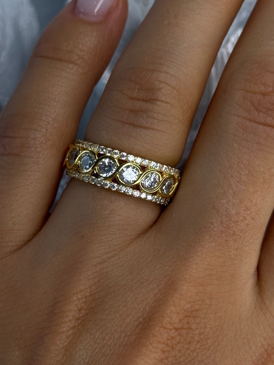 925 Sterling Silver Gold Plated Overlay Band Cz Ring Size 7