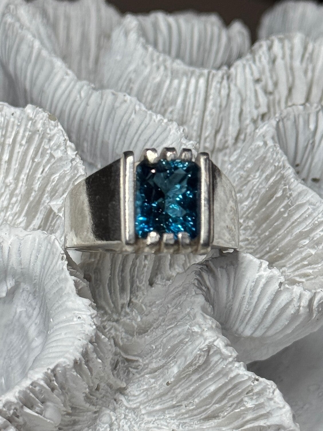 Men'S 925 Sterling Silver Aquamarine Ring Size 9