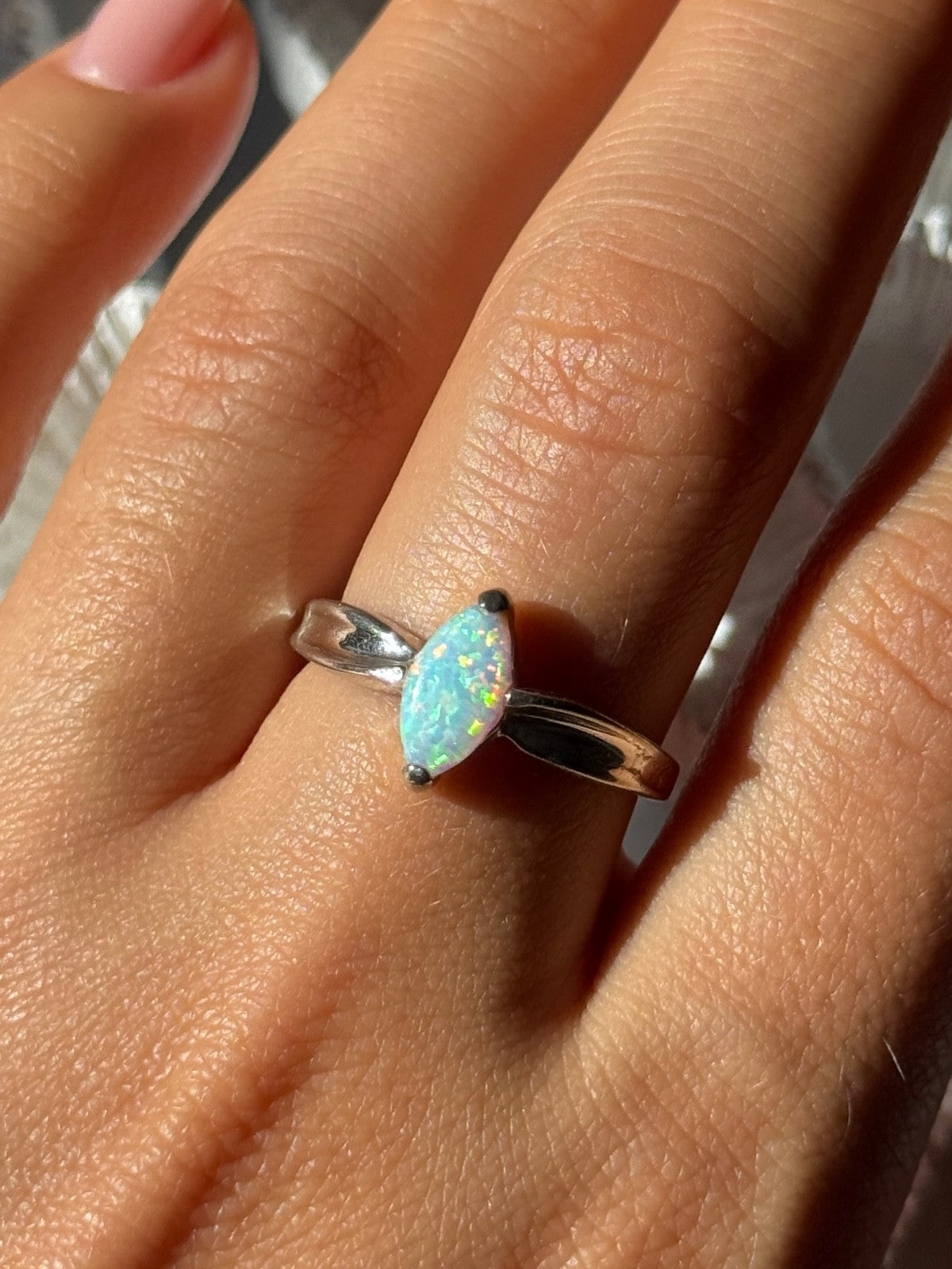 925 Sterling Silver Opal Ring Size 9