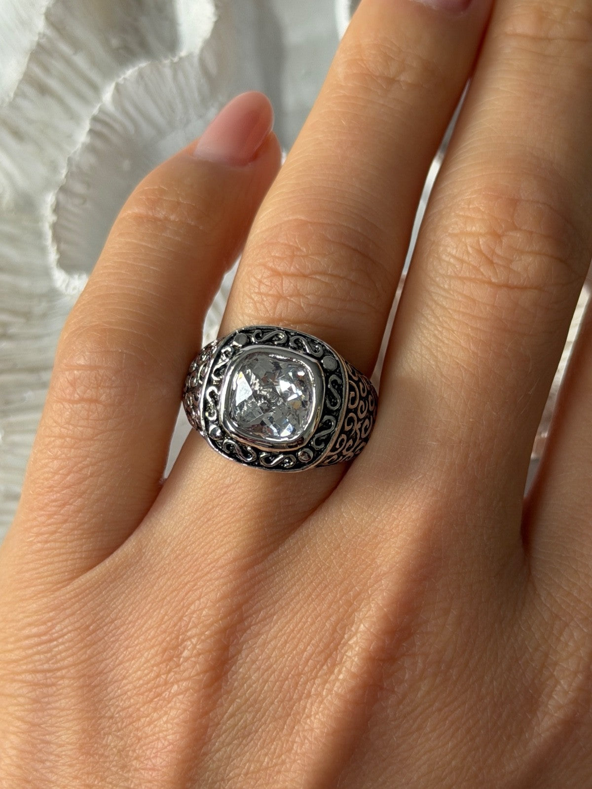 925 Sterling Silver White Spinel Ring Size 7