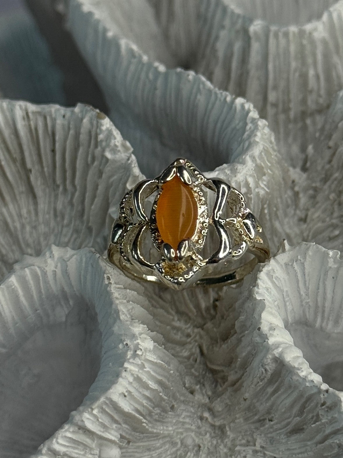 925 Sterling Silver Orange Agate Ring Size 6.5
