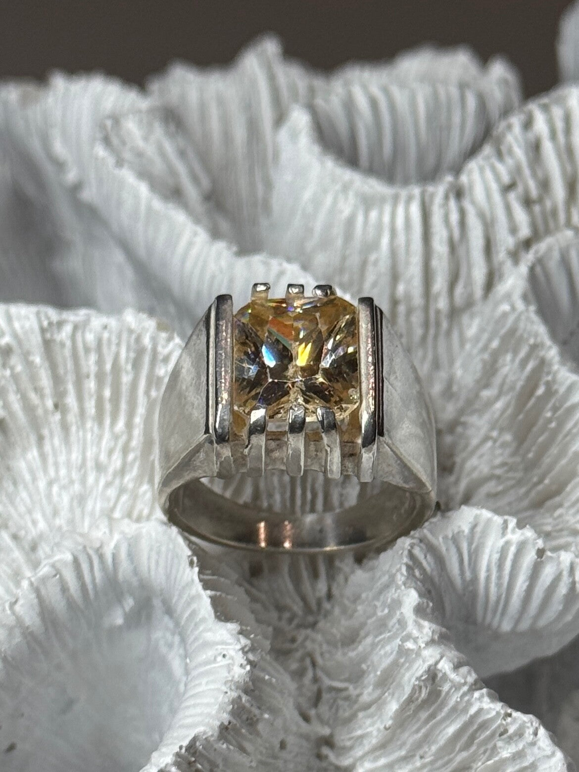 Men'S 925 Sterling Silver Yellow Spinel Ring Size 8.5