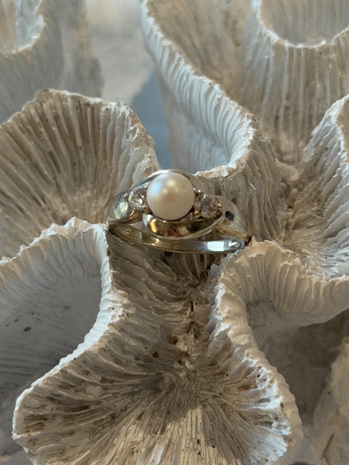 925 Sterling Silver Pearl & Cz Ring Size 8.5
