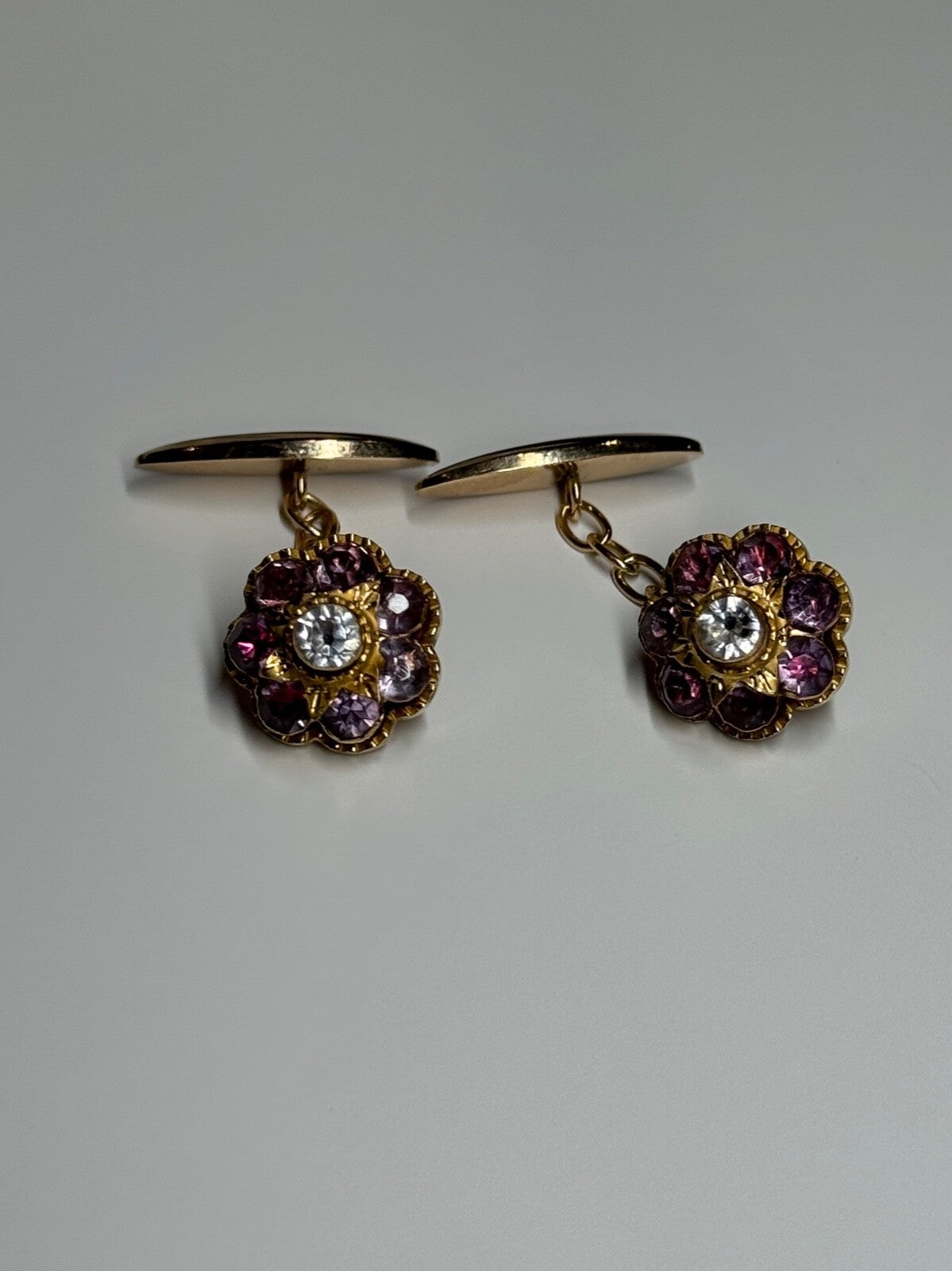 Estate Antique 18K & 14K Yellow Gold Circular Floral Leaf Cuff Links