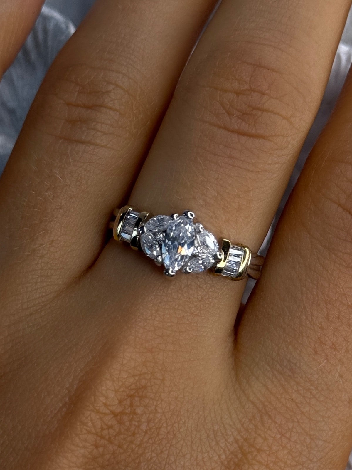925 Sterling Silver Gold Plated Part Cz Ring Size 9