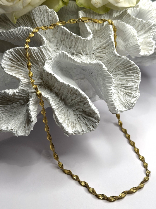Italy 925 Sterling Silver Gold Plated Mesh Chain Necklace Spiral Link