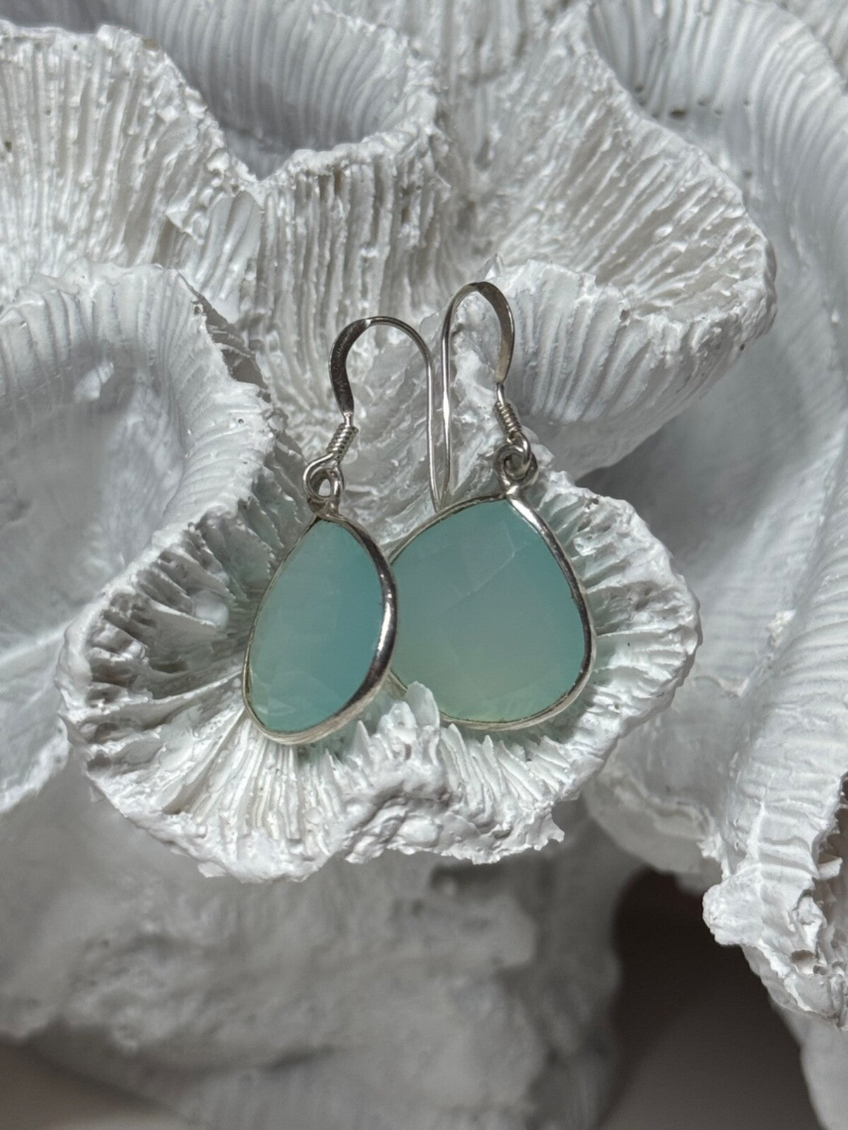 925 Sterling Silver Blue Beryl Earrings Length 1.1 Inch