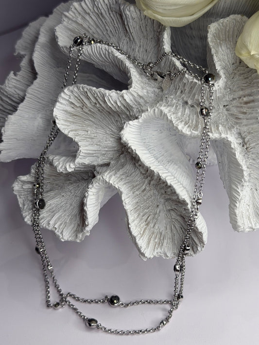 Beautiful 925 Sterling Silver Hematite Necklace Length 32 in