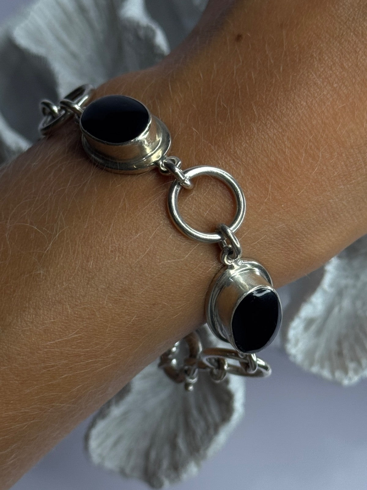 Vintage 925 Sterling Silver Onyx Bracelet Length 7