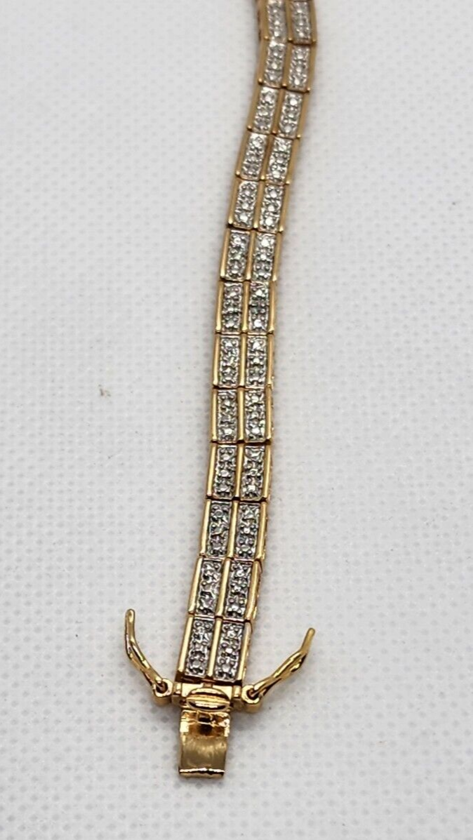 925 Sterling Silver Vermeil Diamonds "Illusion" Bracelet Size 7.5 IN