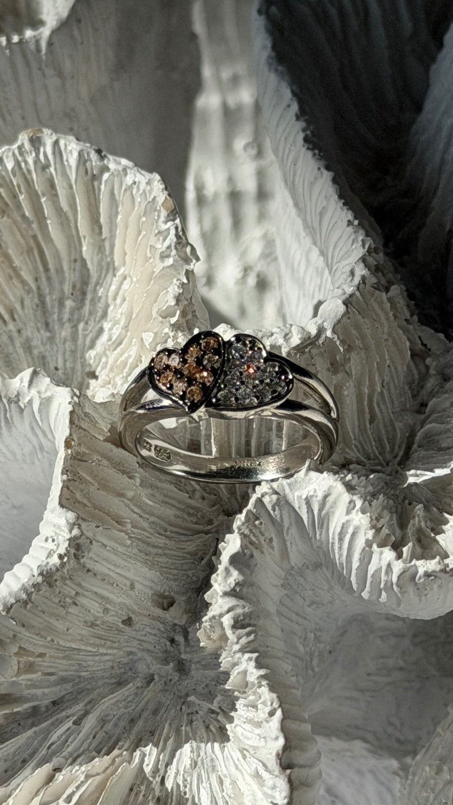 925 Sterling Silver Yellow & White Cz Heart Ring Size 6