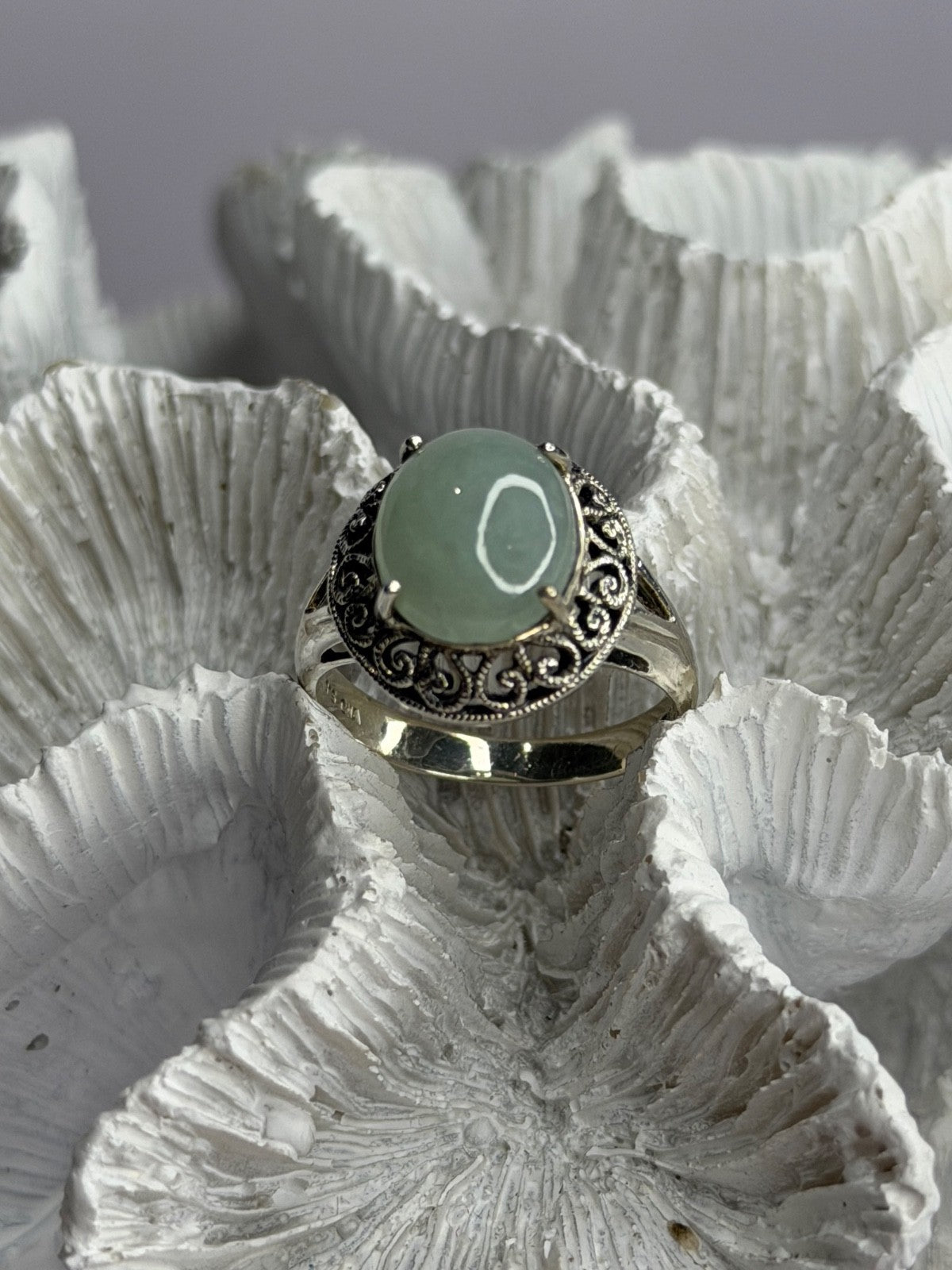 925 Sterling Silver Jadeite Ring Size 9