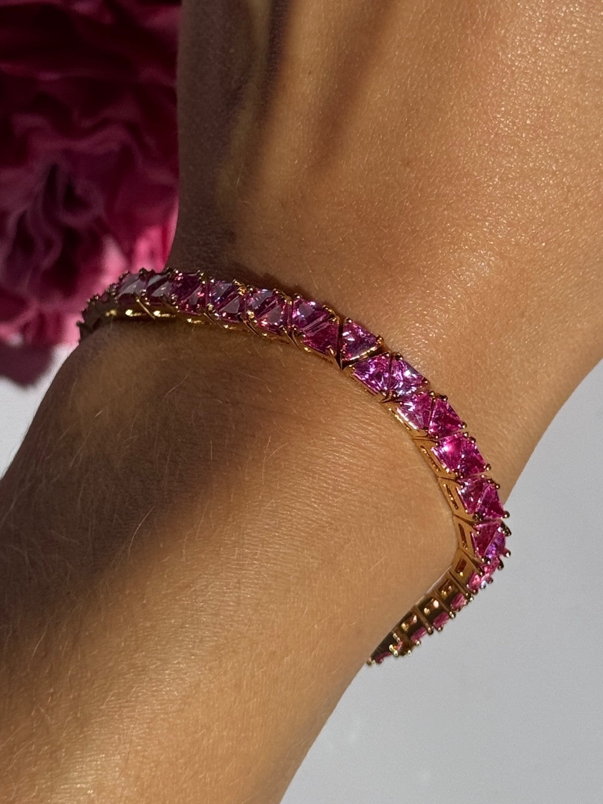 925 Sterling Silver Gold Plated Pink Topaz Bracelet 7 Inch