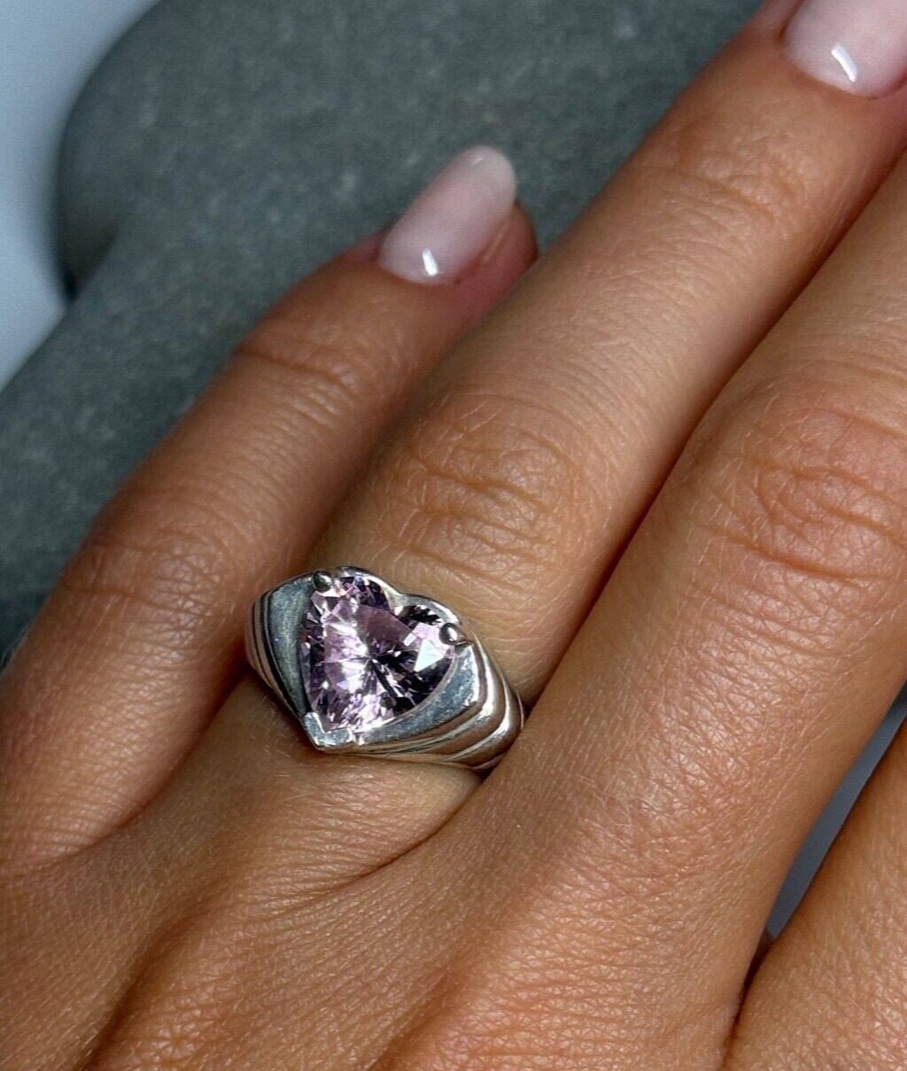 925 Sterling Silver CZ Heart Ring Size 6.5